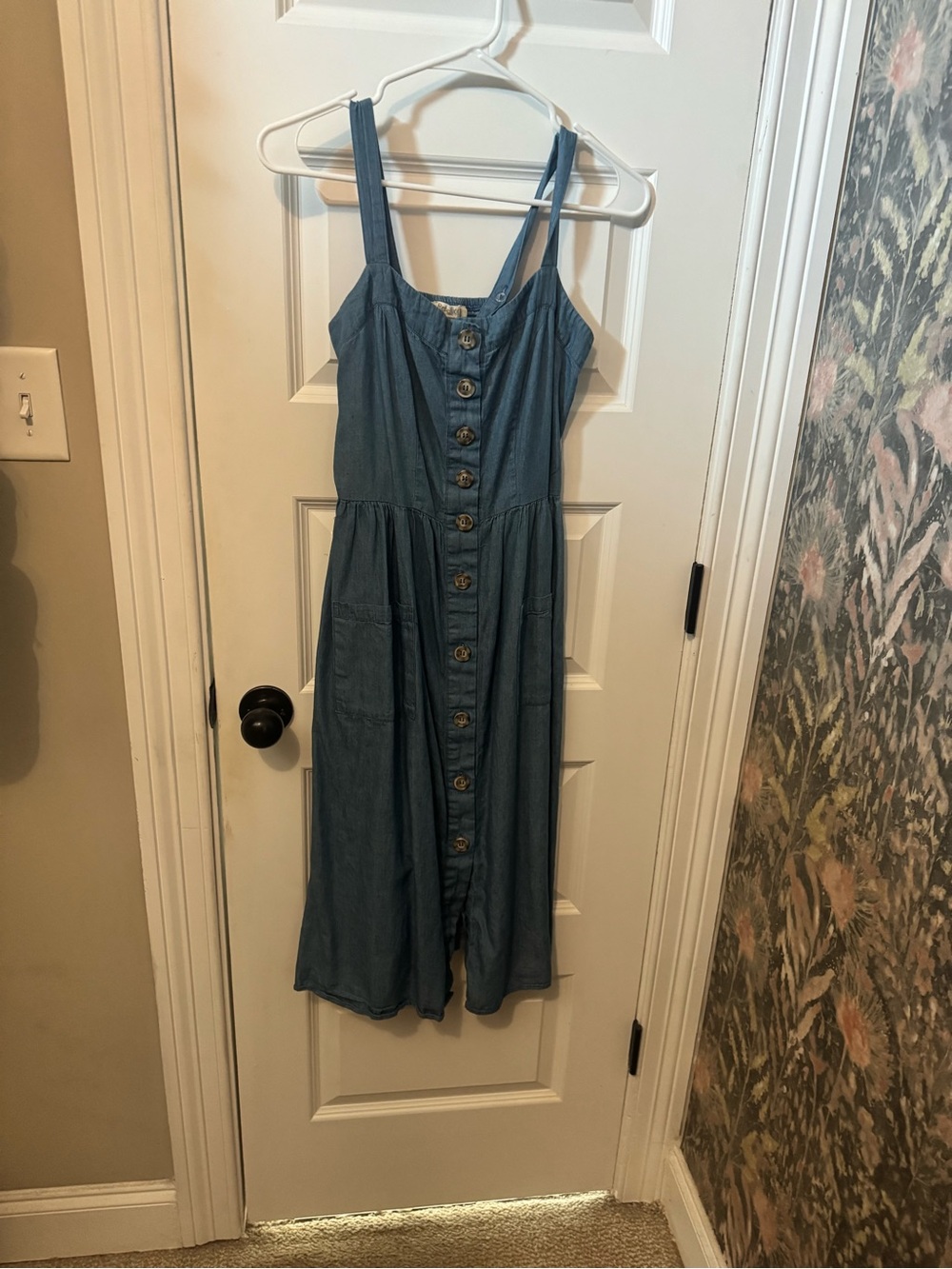 Sleeveless Button-Front Blue Chambray Dress